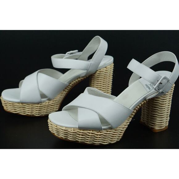 Jeffrey Campbell Amma Platform White Scandal SZ 9 Ankle Wicker Woven Cross strap - Picture 2 of 12